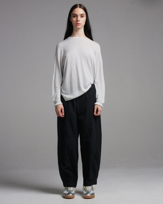 Black Cotton Linen Tapered Pants