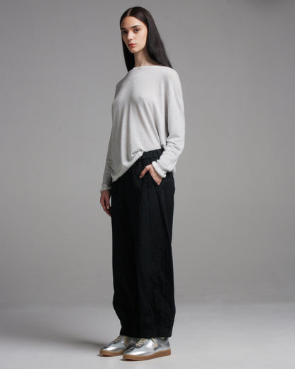 Black Cotton Linen Tapered Pants