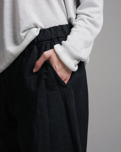 Black Cotton Linen Tapered Pants