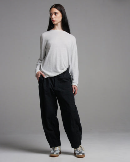 Black Cotton Linen Tapered Pants