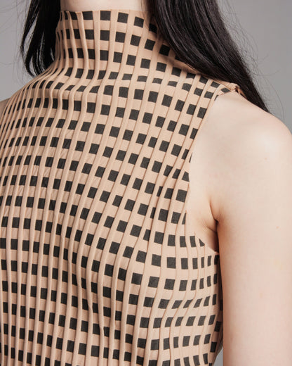 Beige & Black Bias Sleeveless Top