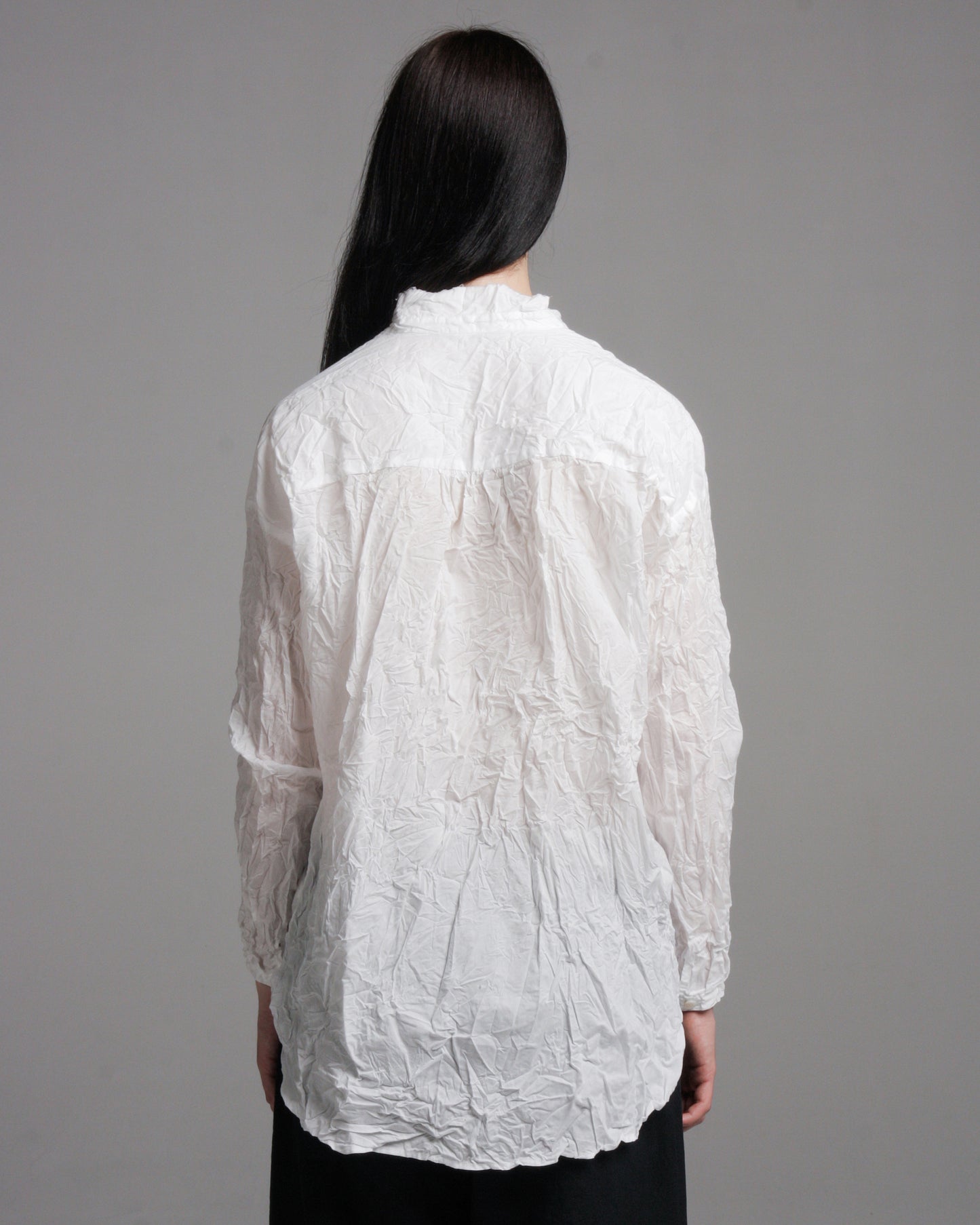 White Cut-Off Collar Wrinkle Blouse
