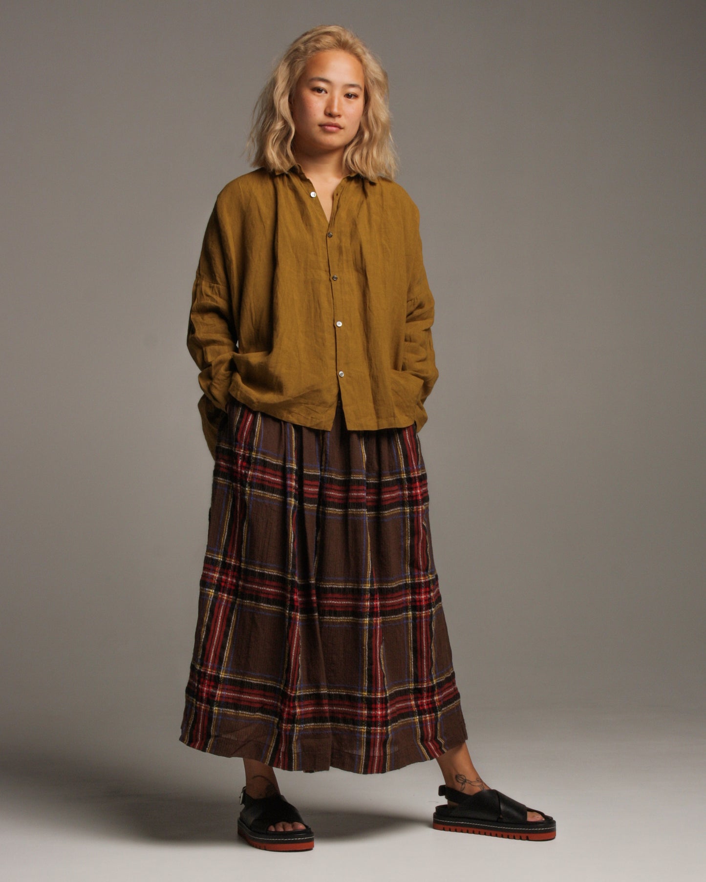 Brown Tartan Wool Skirt