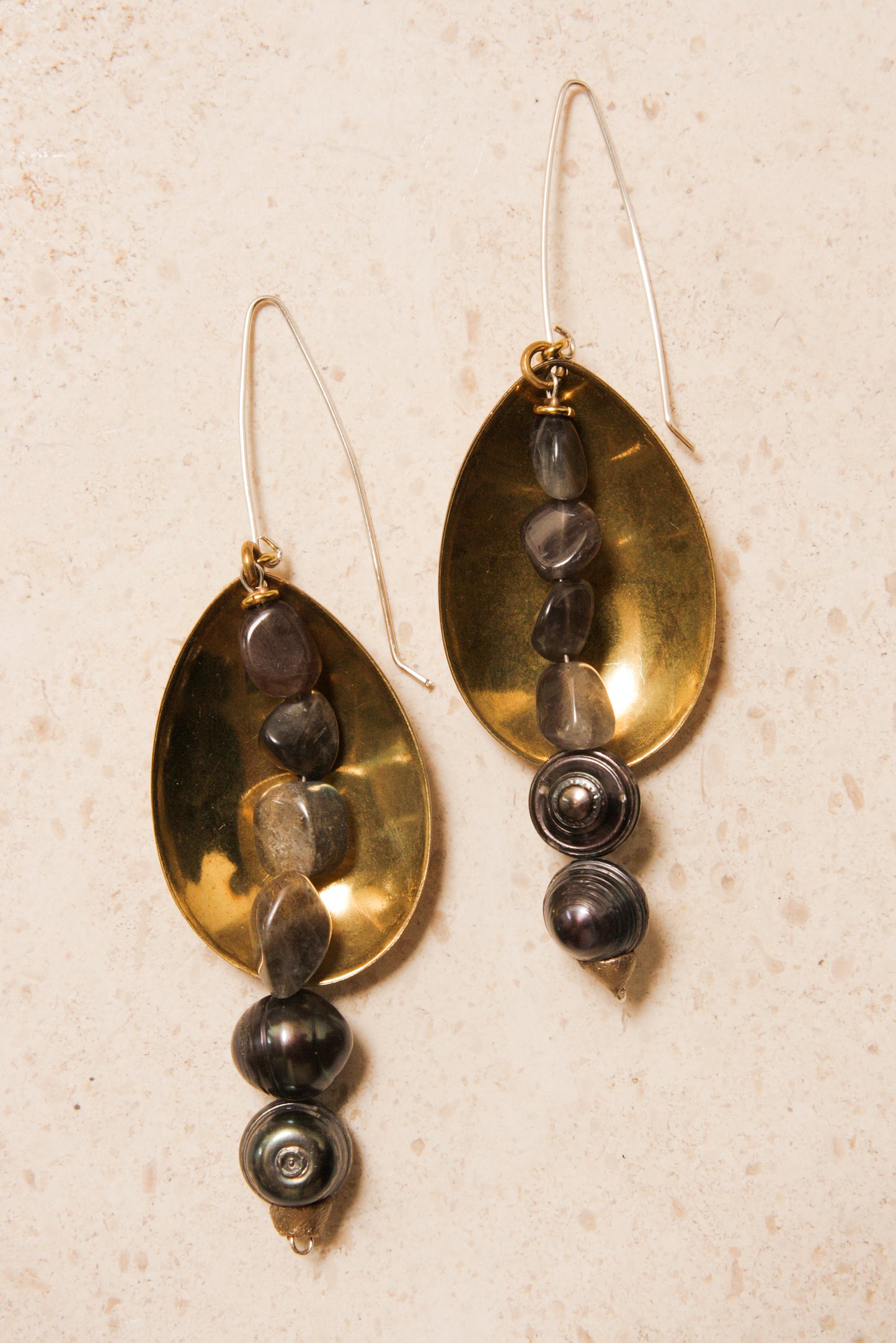 Gold, Pearl and Labradorite Earrings