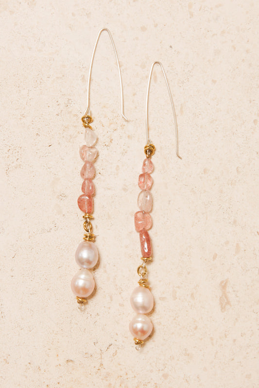 Pink Quartz Pearl Earrings