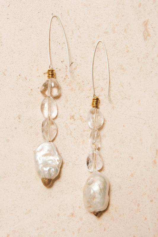 Quartz and Baroque Pearl Earrings