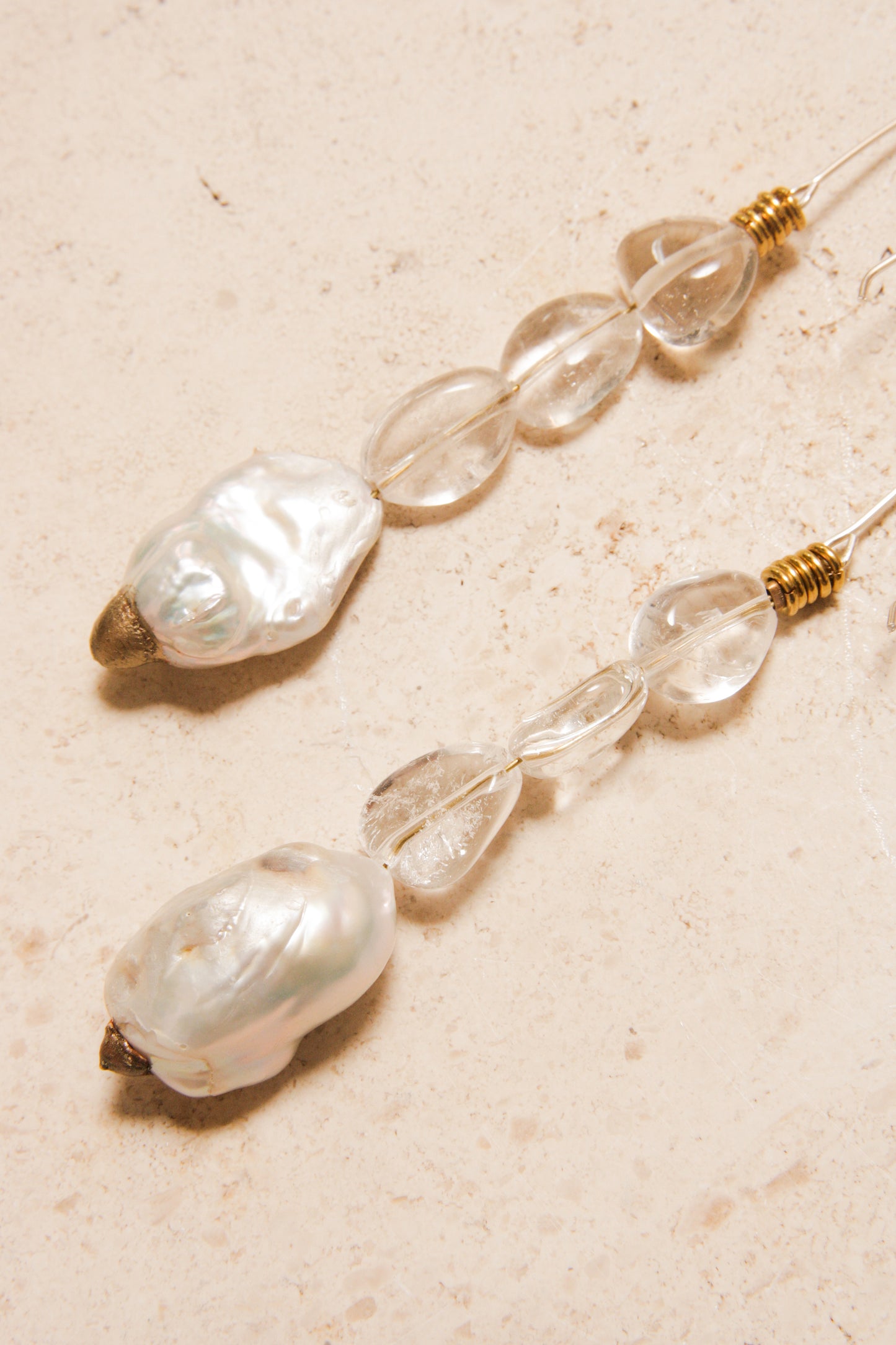 Quartz and Baroque Pearl Earrings