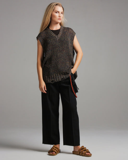 Dark Fleck V-neck Vest