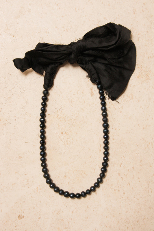 Black Pearls and Dupioni Silk Necklace