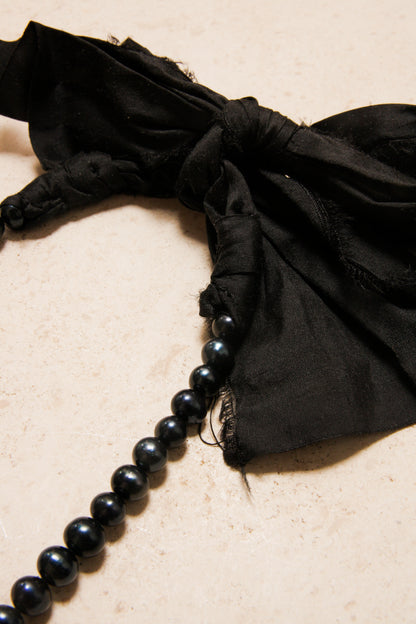 Black Pearls and Dupioni Silk Necklace