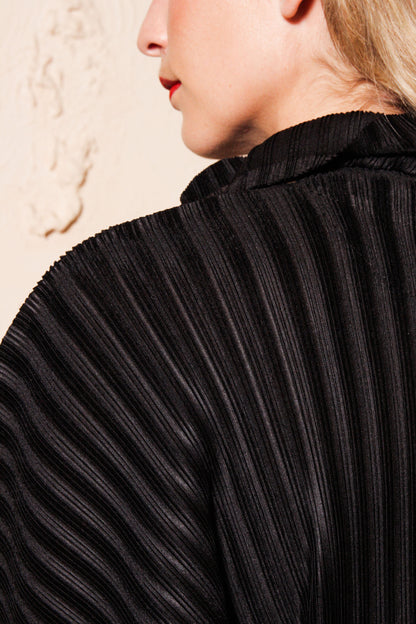 Rib Pleats Funnel Neck Top