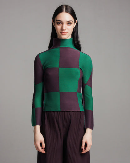 Green & Mauve Check Micropleat Top