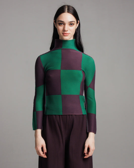 Green & Mauve Check Micropleat Top