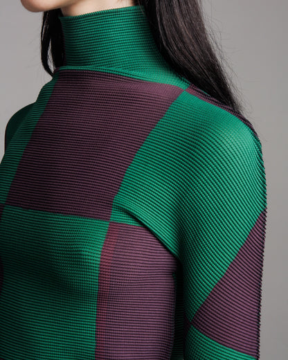 Green & Mauve Check Micropleat Top