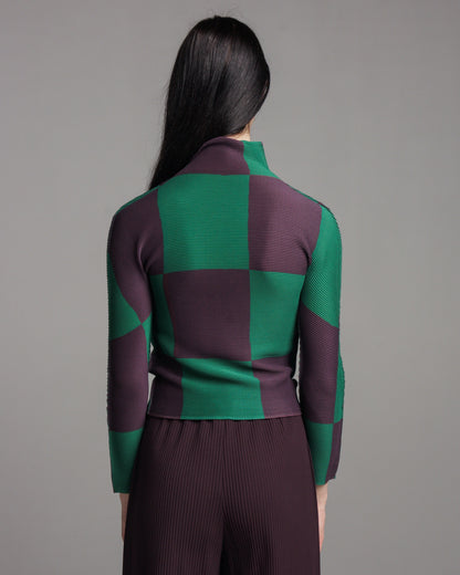 Green & Mauve Check Micropleat Top