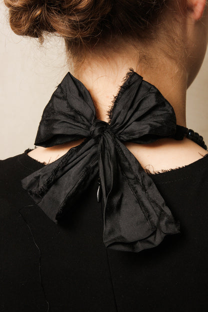 Black Pearls and Dupioni Silk Necklace