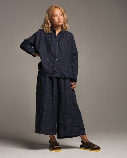 Navy Polka Dot Linen Shirt