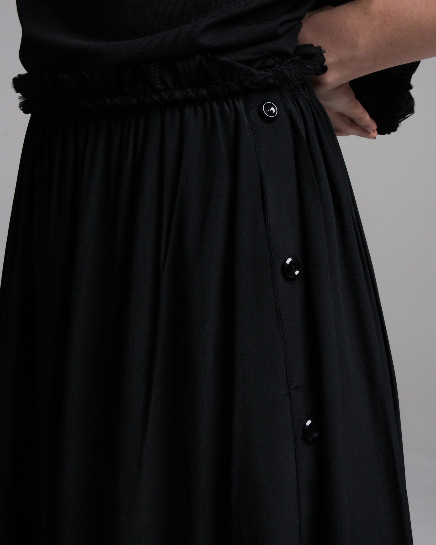 Black Lace Trim Maxi Skirt