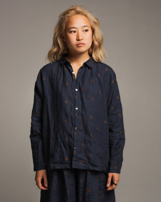 Navy Polka Dot Linen Shirt