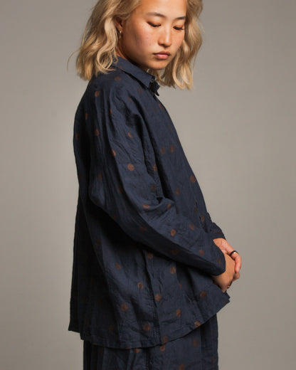 Navy Polka Dot Linen Shirt