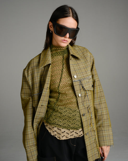 Beige Houndstooth Workers Jacket