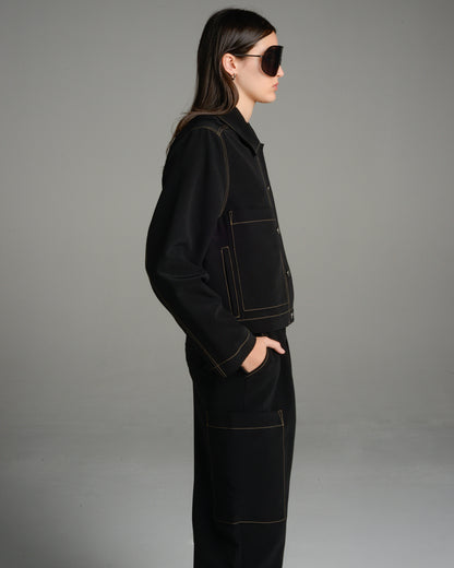 Black Cropped Patch Pocket Jacket