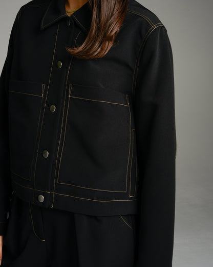 Black Cropped Patch Pocket Jacket