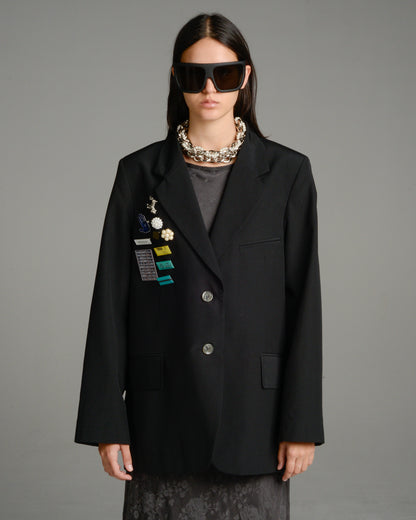 Black Dry Poly Oversized Blazer