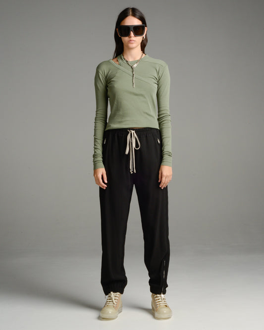 Black Crepe Track Pants