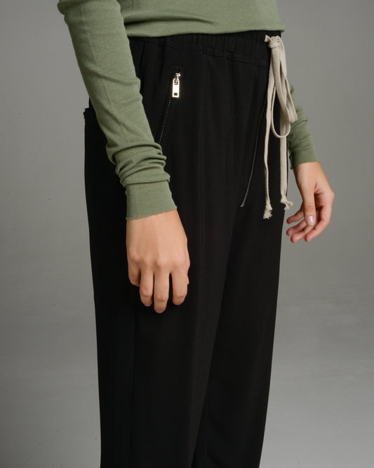 Black Crepe Track Pants