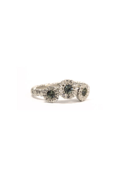Teeth Gem Cluster Ring Silver Green Sapphire